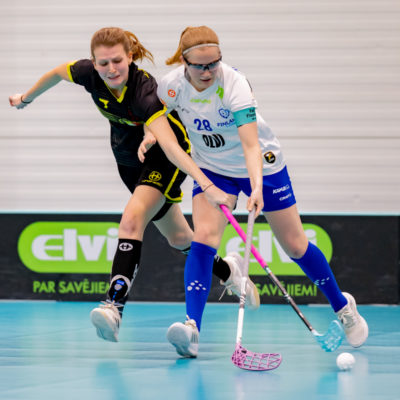 02.2.2023, Koceni, Koceni Sports Hall, IFF Women’s WFCQ 2023 EUR2: Belgium - Finland, Maud Mélin  (#7, Belgium) and Veera Kauppi  (#28, Finland)

Fabrice Duc (www.fabriceduc.ch)
Instagram: @fabducphotography